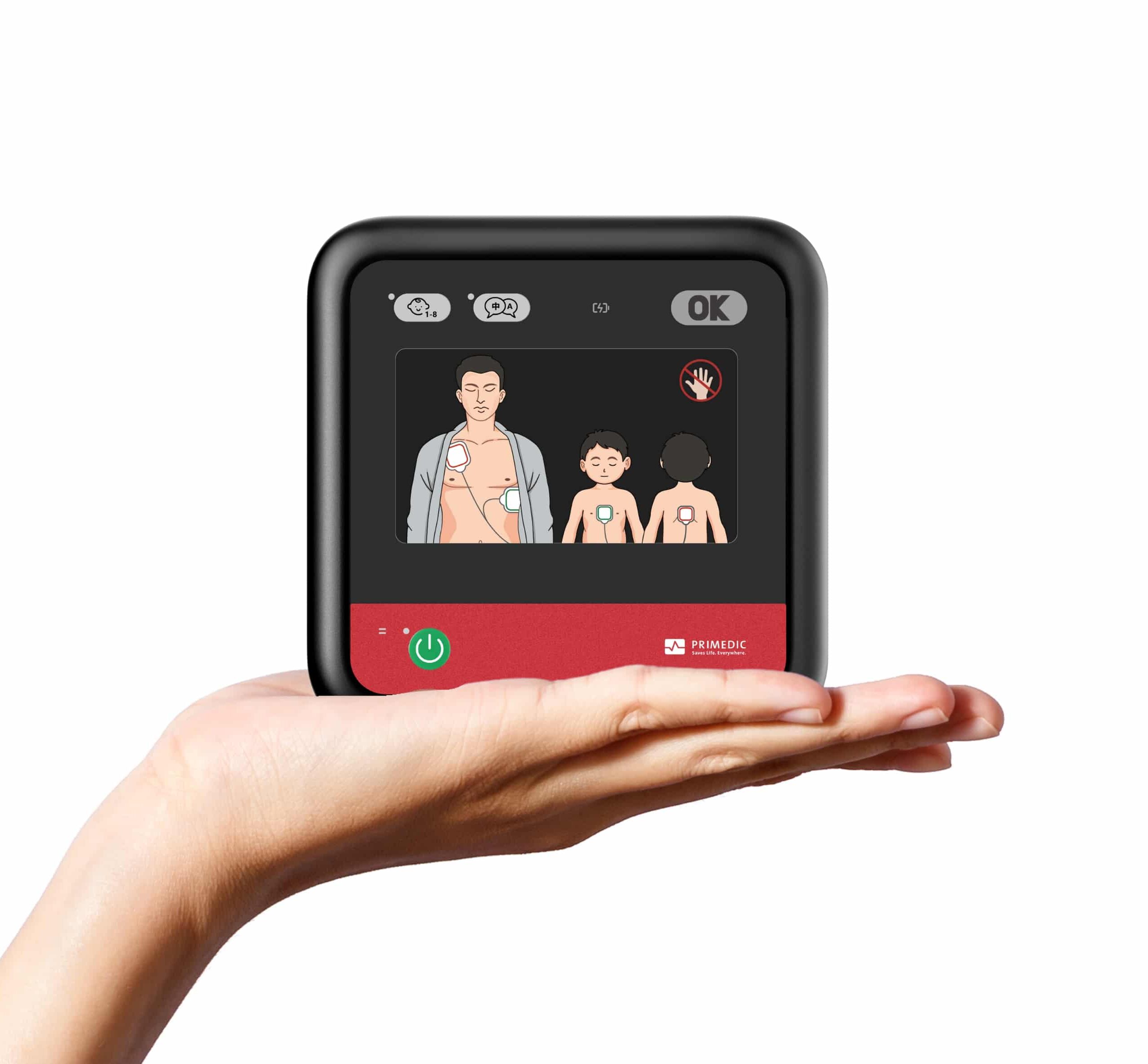 HeartSave myPAD-Fully automatic-defibrillator-in hand