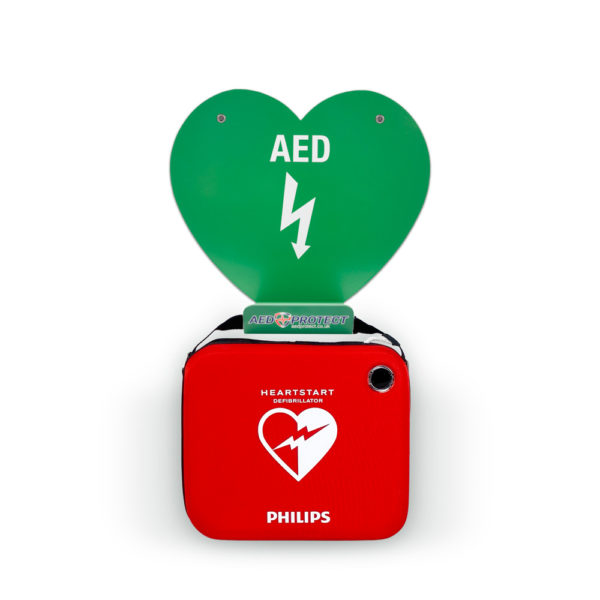 Philips HeartStart HS1 Defibrillator with Slim Carry Case & AED Protect Wall Hanger