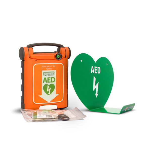 Cardiac Science Powerheart G5 CPRD Fully Automatic AED & AED Protect Green Wall Hanger Package