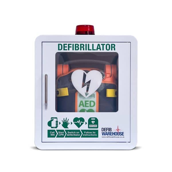 Defibwarehouse Indoor Defibrillator AED Cabinet with G5 Defibrillator in Case