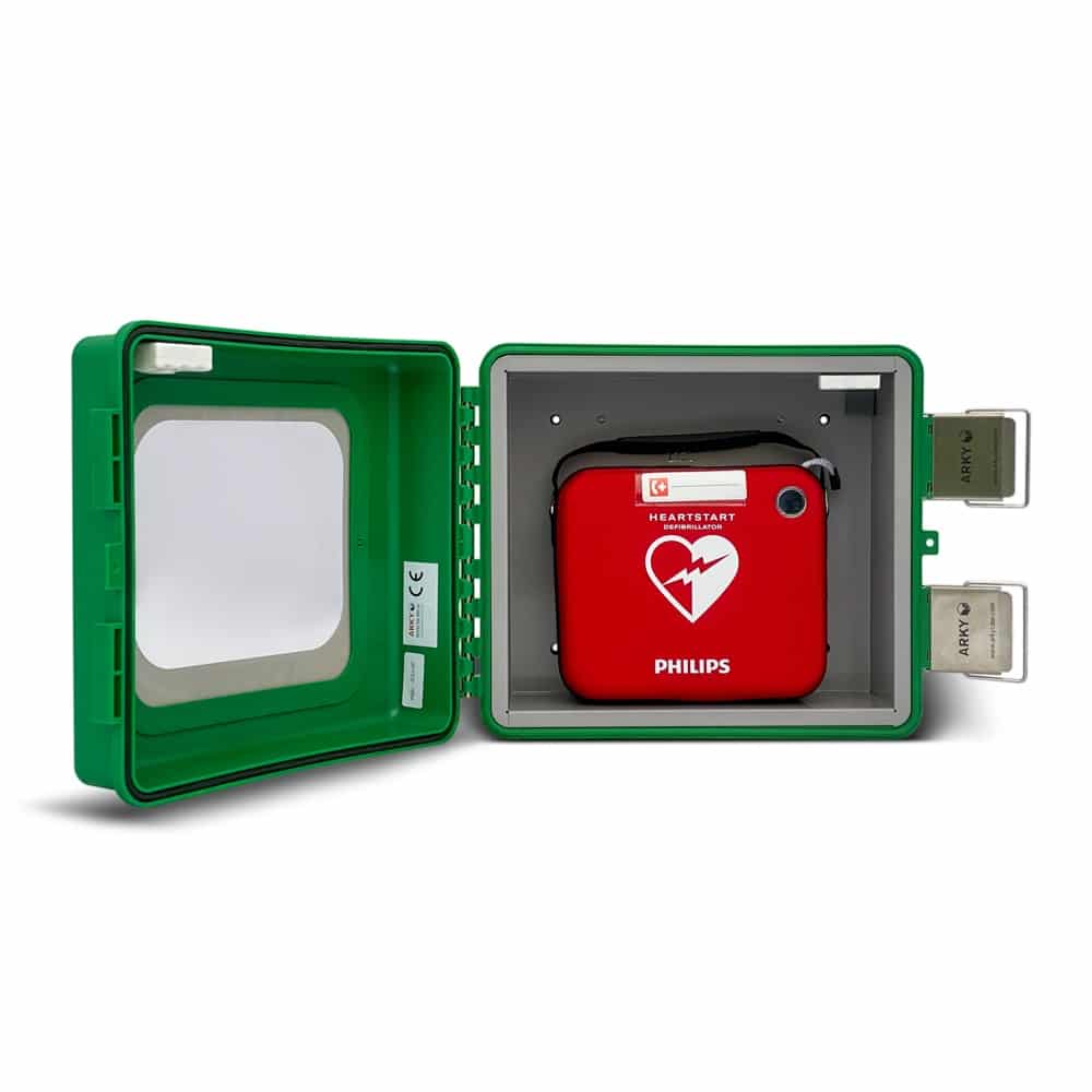 Philips Heartstart Hs1 Aed &Amp; Arky Outdoor Cabinet Package 5 Philips HeartStart HS1 AED with Slim Carry Case & Arky Outdoor Cabinet Package