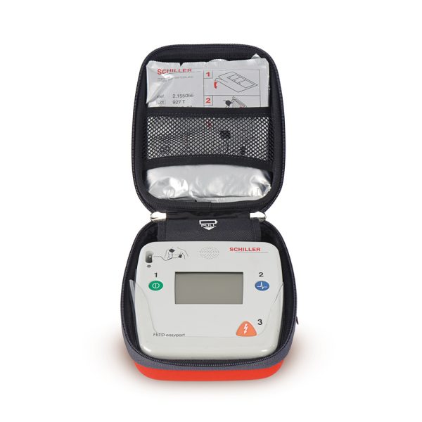 Schiller FRED Easyport Pocket Defibrillator in a bag